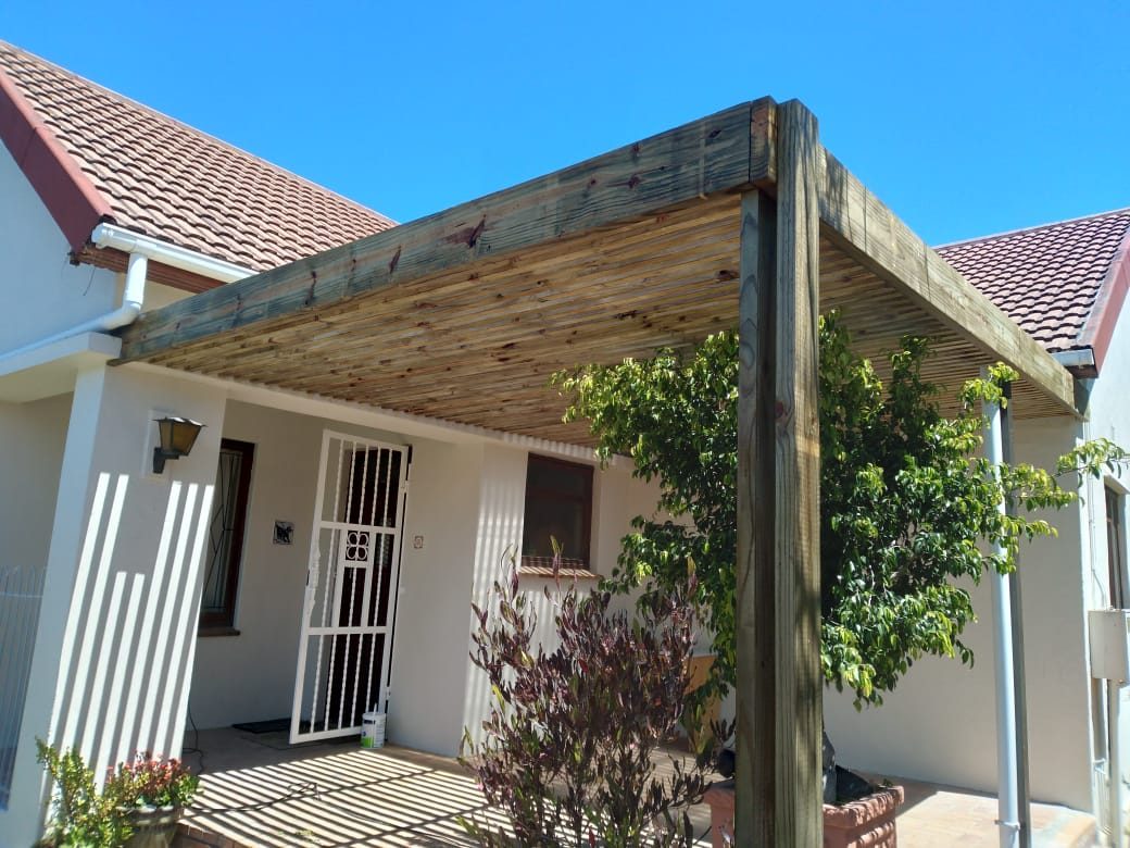 Pine pergola with strip roof unpainted