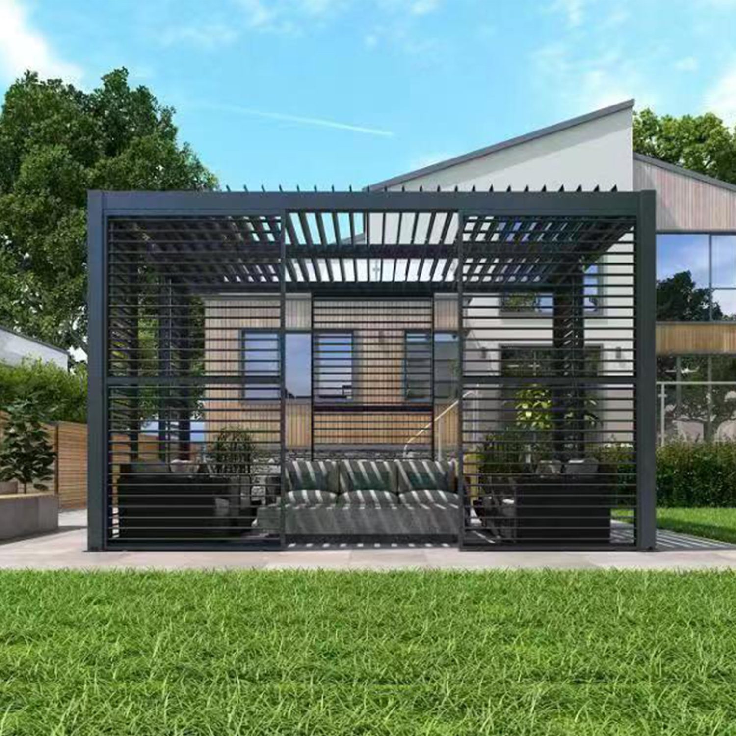 Aluminium Hammond pergola louvers wall charcoal