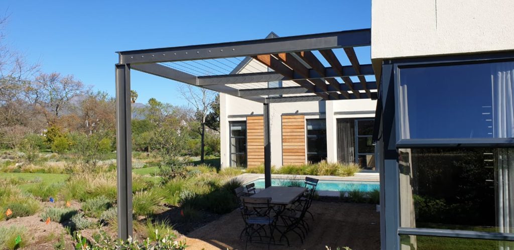 I beam pergola with timber louvre beams