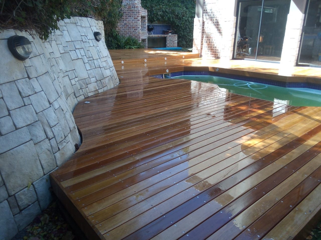 Garapa deck varnished
