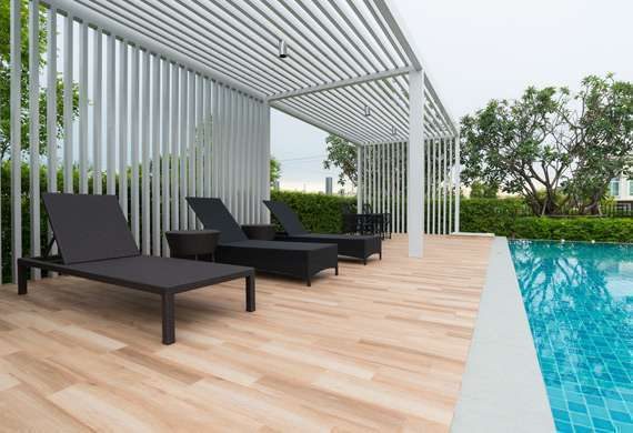 A white aluminium pergola